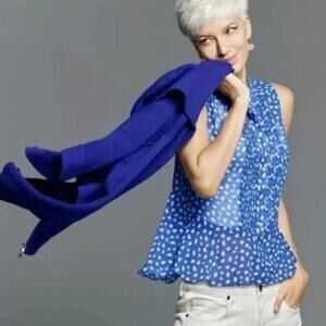 Cabi Blue Floral Peplum Blouse Size M